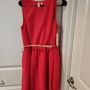 Coral summer dress with belt